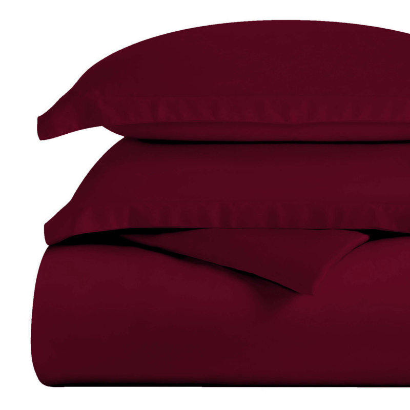 Mitchell Egyptian Cotton Blend 300 Thread Count Solid Duvet Cover Set With Pillow Shams, Burgundy