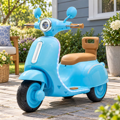 12V Kids 3-Wheel Electric Ride On Scooter, Vintage Ride-On Toy with LED Lights, Bluetooth Music & Backrest, Anti-Tipping for Toddlers 3-6 Years Old