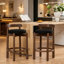 Tabourets pivotants avec repose-pieds en bois massif et lin de 26 po Cicero-129943502-129943503