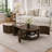 47" Fluted Oval Rubber Solid Wood Coffee Table with 1 shelf & 2 Open Storage Doors-1176153514