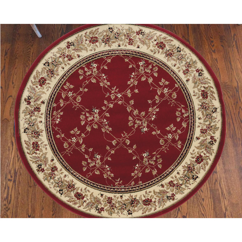 Tapis rouge / beige / ivoire Weisgerber, Rond 5 pi 3 po