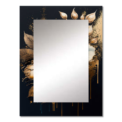 Navy Blue And Gold Rose II - Rose Decorative Wall Mirror, Traditional Mirror, Printed Metal Art