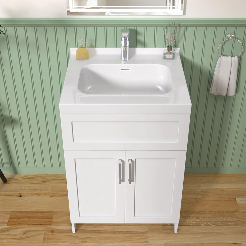 Armoire de meuble-lavabo autoportante de 24 po avec rangement à double porte et petite base de meuble-lavabo pour salle d'eau et salle de bain d'invités