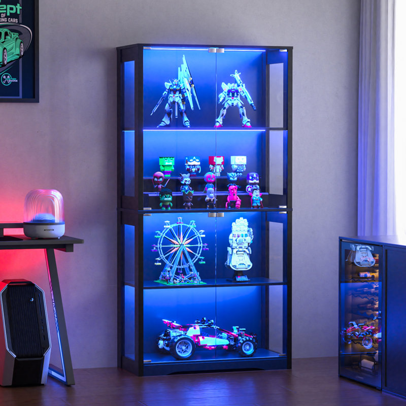 4-tier Glass Display Cabinet With 3-color Led Lighting