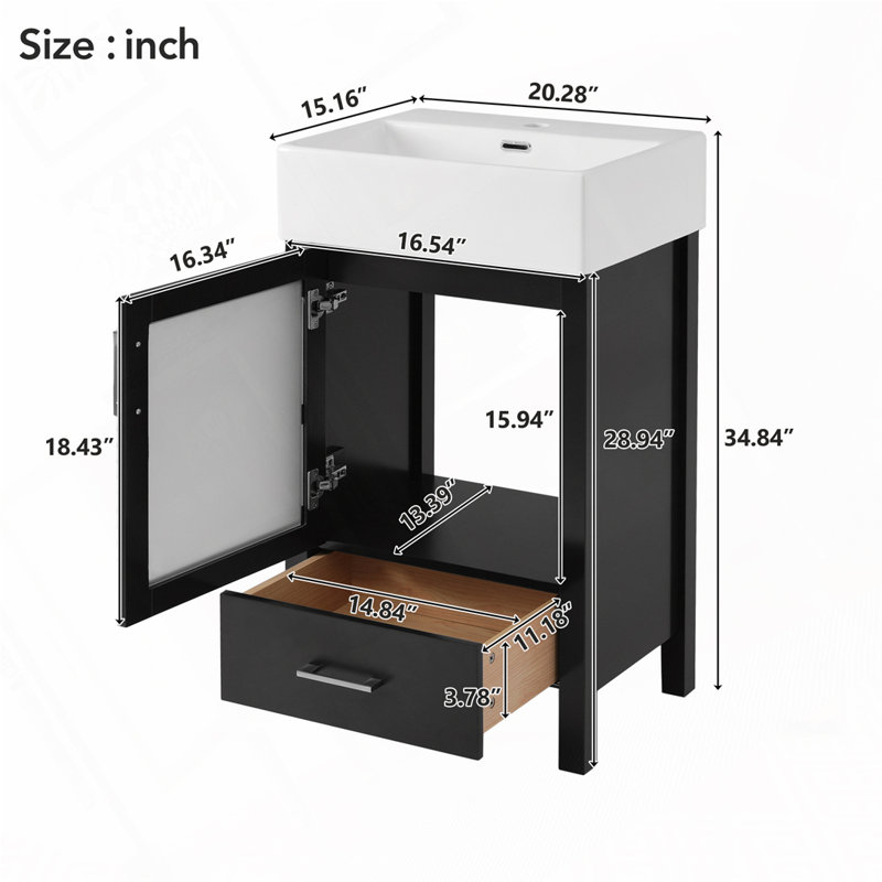 Bathroom Vanity with Ceramic Sink, Black
