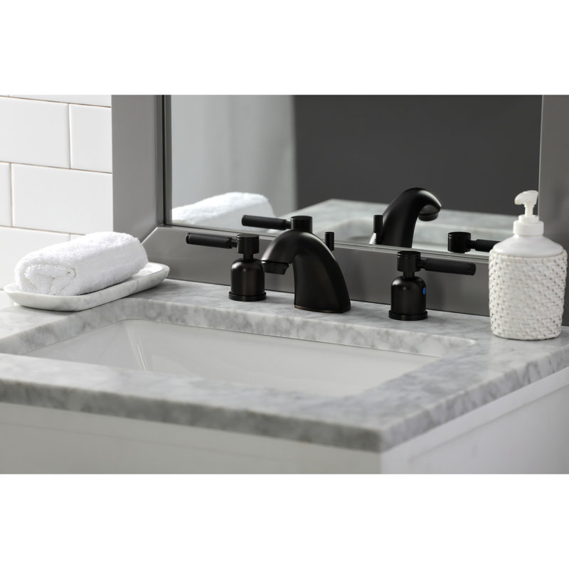 Kingston Brass Kaiser Two-Handle 3-Hole Deck Mount Widespread Bathroom Faucet with Retail Pop-Up Drain, Oil Rubbed Bronze