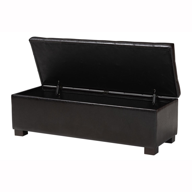 Mesina Faux Leather Ottoman, Dark Brown Faux Leather