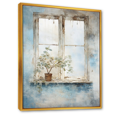 Blanc et bleu minimalisme floral Windows Charm II - fenêtres de ferme, art mural