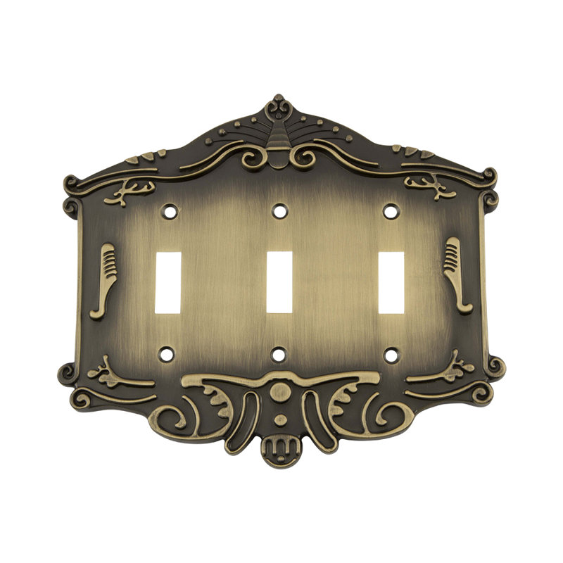 Victorian 3-Gang Toggle Light Switch Wall Plate, Antique Brass