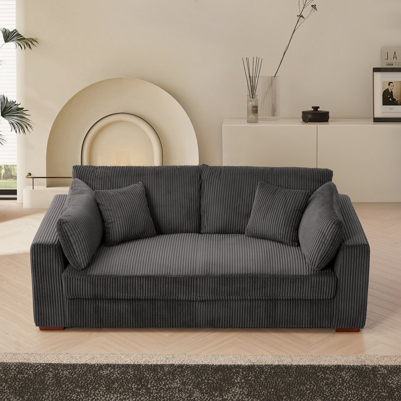 Modern Corduroy Sofa with Deep Seats and Durable Construction, Dark Gray Corduroy
