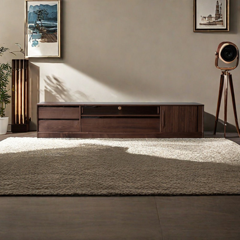 Rustic TV Stand Solid Wood Storage, Dark Walnut