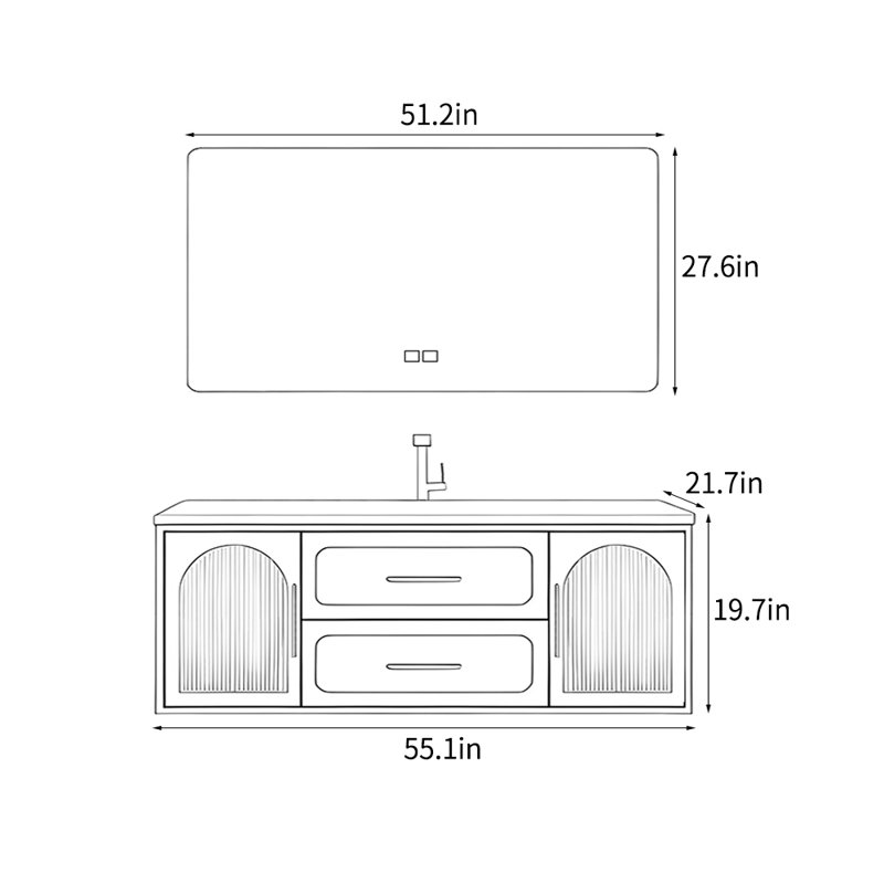 Meuble-lavabo de style crème français, H 19,7 po x l 55,1 po x P 21,7 po, Gris clair
