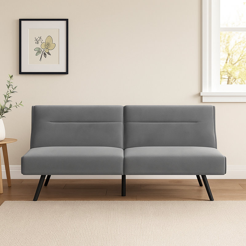 Brumbley 69.8'' Twin Upholstered Futon with Split Back, Light Gray