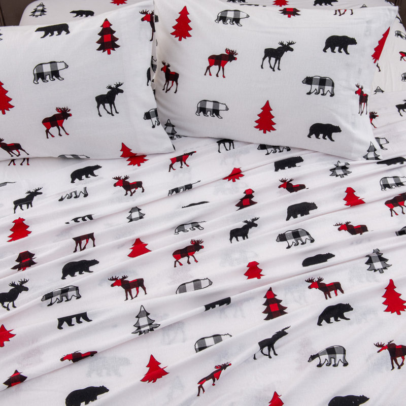 King Gray Deer and Trees Cotton Flannel Sheet Set