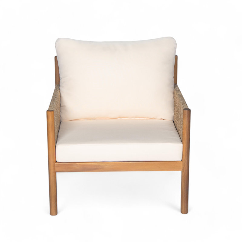 Méridienne d'extérieur moderne avec structure en bois massif et coussins confortables en polyester (à l'exception de la table)