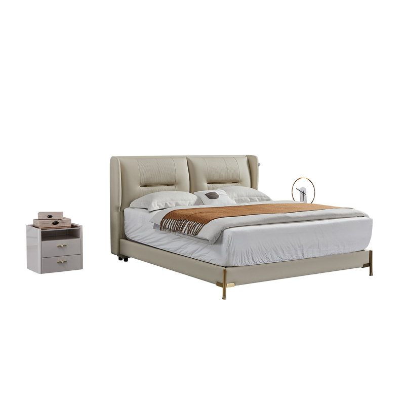 Glenside Leather Wingback Bed, Très grand
