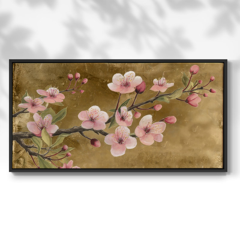 Branche de fleurs II - Toile tendue avec châssis encadré - Prêt à être accroché, Noir, H 17 po x l 33 po