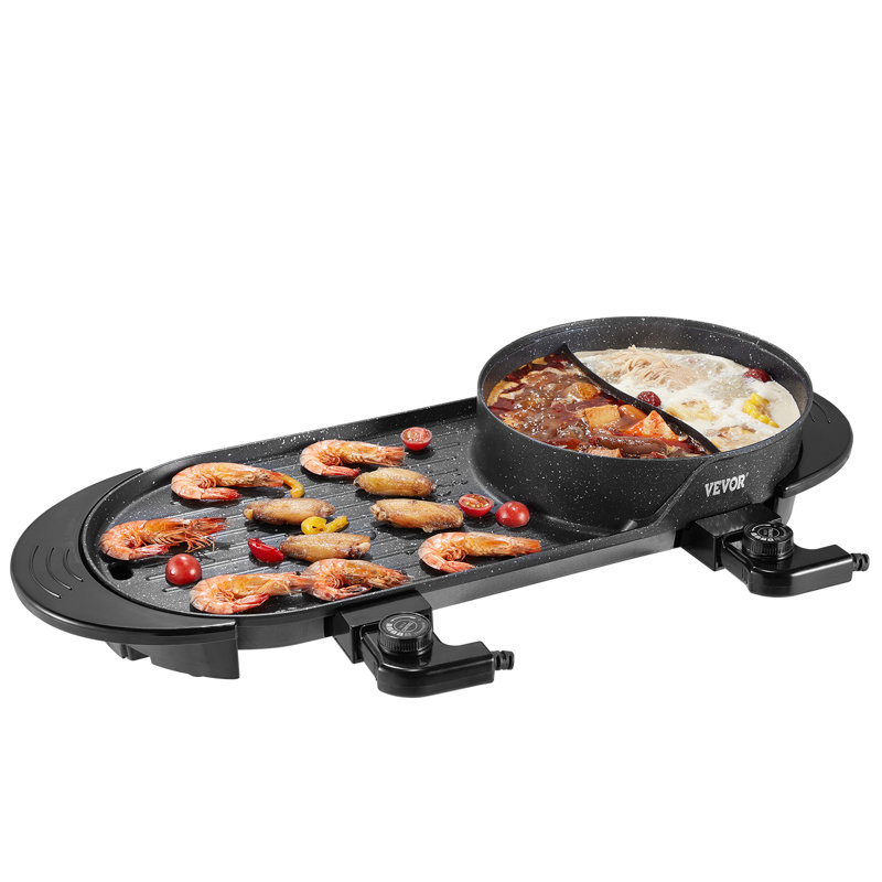 Hot Pot avec gril 2200W 2-en-1 électrique sans fumée pour 1 à 6 personnes