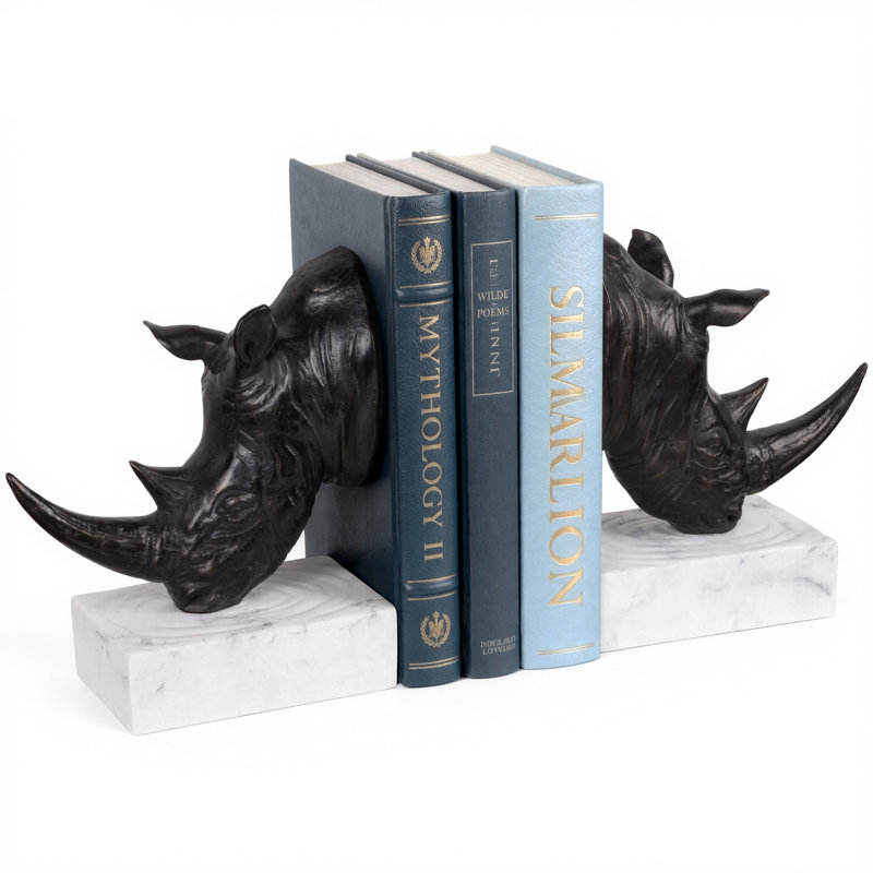 Serre-livres décoratifs Rhinoceros Head, Noir