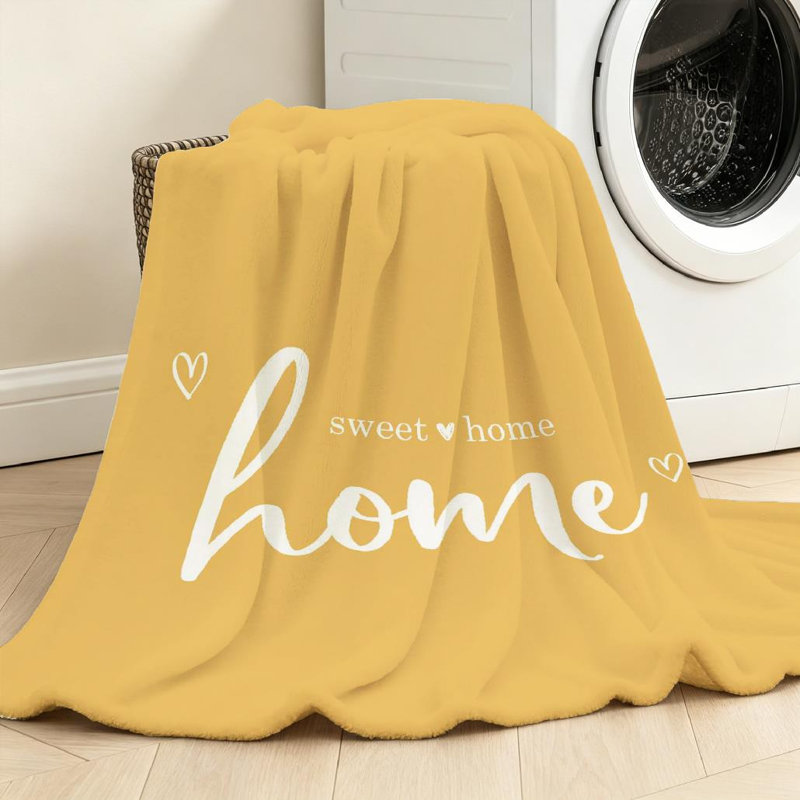 Jeté en molleton jaune ultra doux en flanelle, inscription Home Sweet, Throw 50" x 60"
