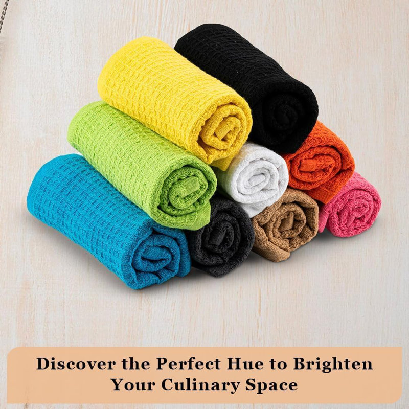 Kitchen Cleaning Dish Wash Cloths Waffle Terry Design Kitchen DishCloths|Washable 12x12 Cotton Dish Rags for Drying Dishes|Counter Top Barista Dust Wipes|Spring Easter Basket Decor| 24 Pc Set-Black