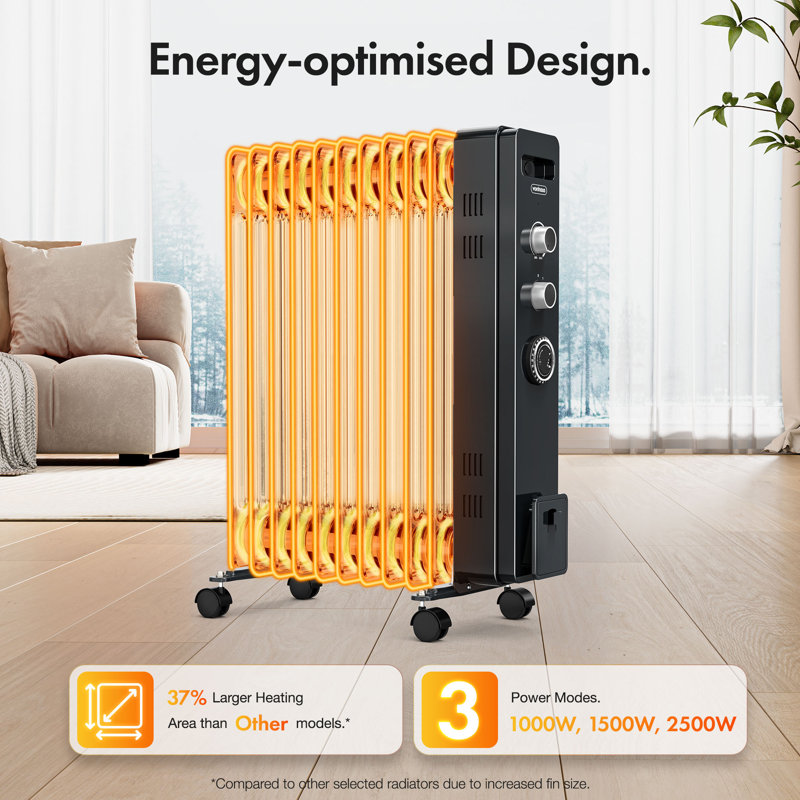 Vonhaus 2500 W Electric High Efficiency Radiator Space Heater, Black