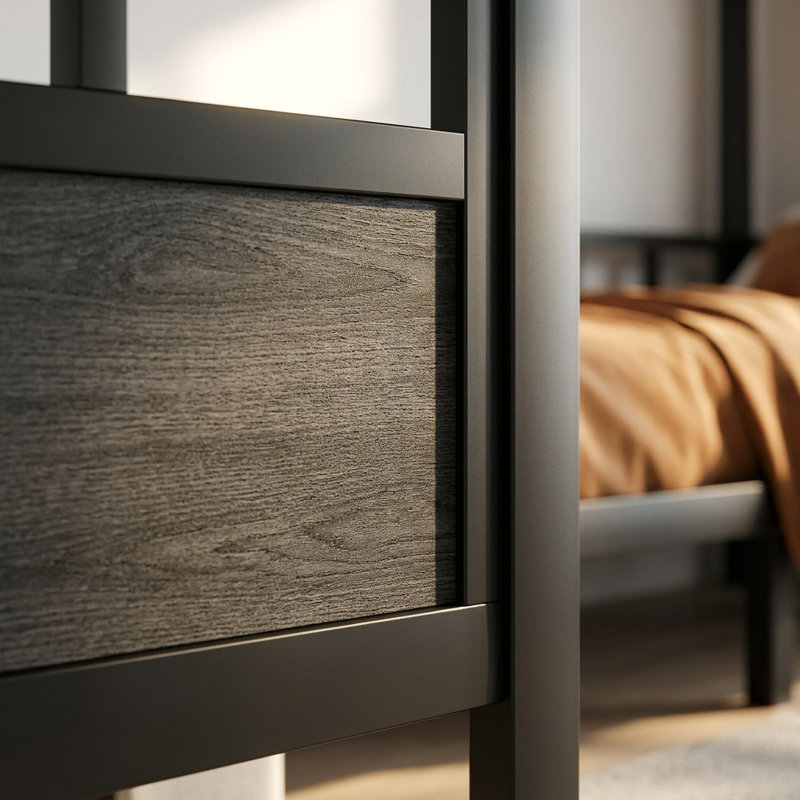 Lit superposé simple Benedict avec armoire de rangement tout-en-un et tiroirs pour les chambres partagées, Noir