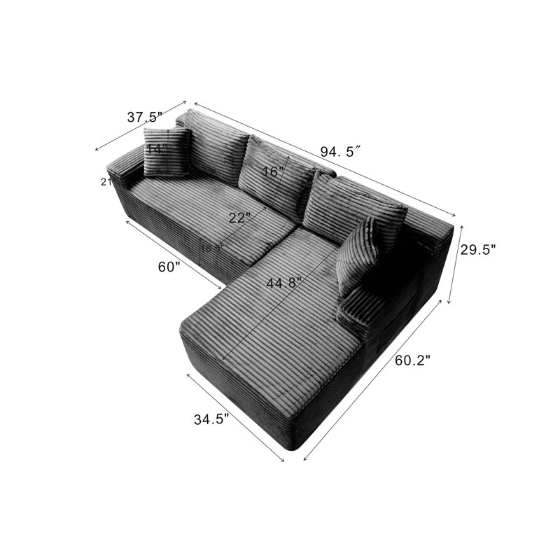 Canapé modulaire 94,5 po avec canapé en L modulaire avec méridienne en forme de L, canapé rembourré minimaliste moderne pour la chambre du salon, canapé d'angle à assise profonde, aucun assemblage requis