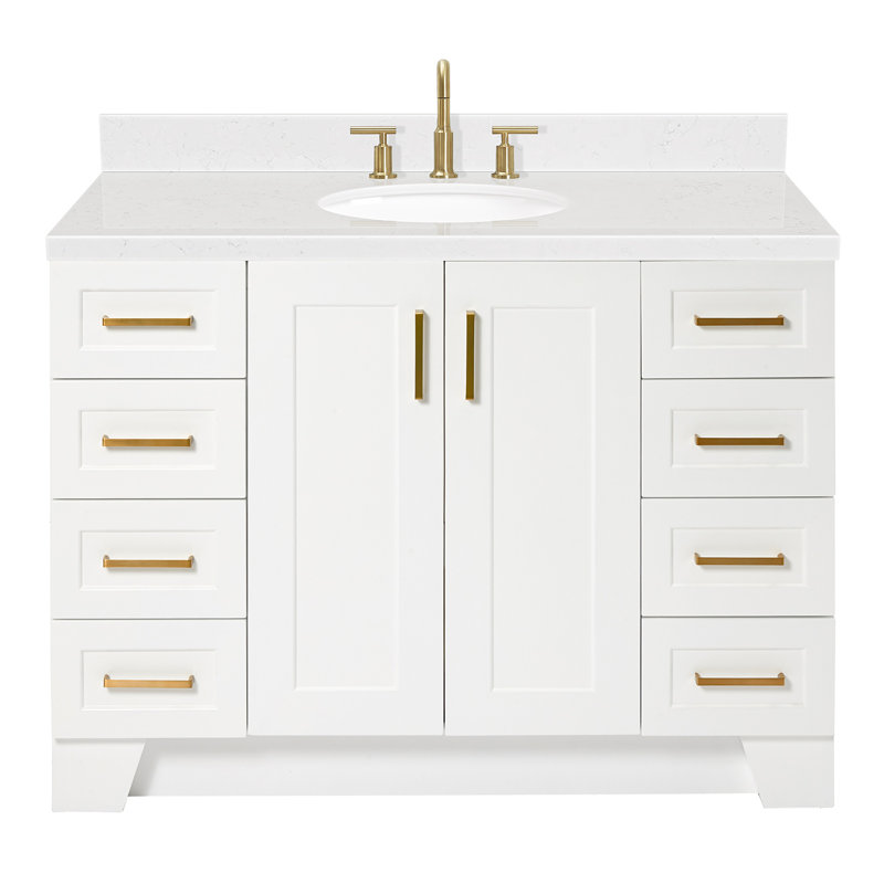 Freitas 48'' Solid Wood Single Bathroom Vanity, White, Oval, Carrara Quartz