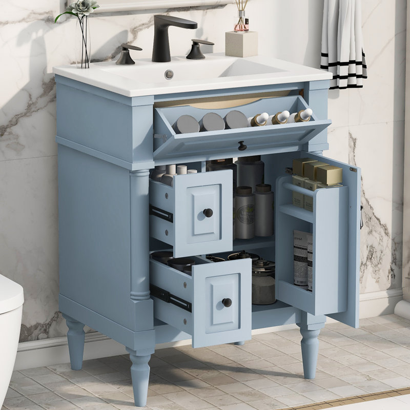 Meuble-lavabo et lavabo compact 24 po, structure en bois massif, design moderne