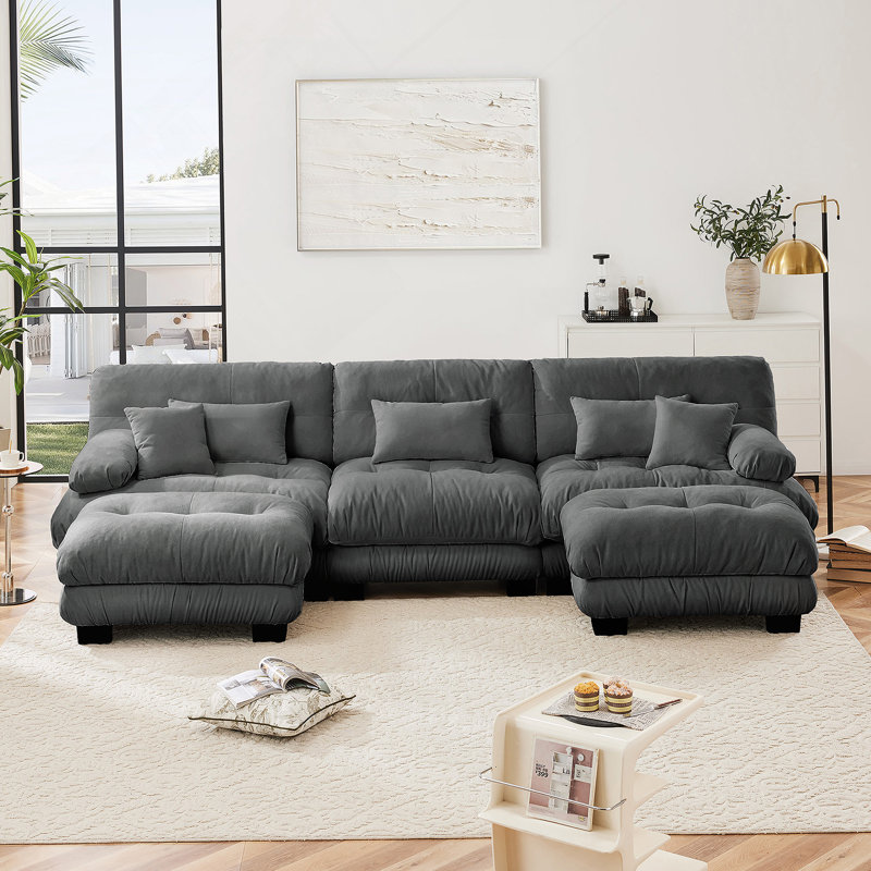 Luxueux canapé surdimensionné en forme de U pour le salon, rehaussant le confort et le style, Gris