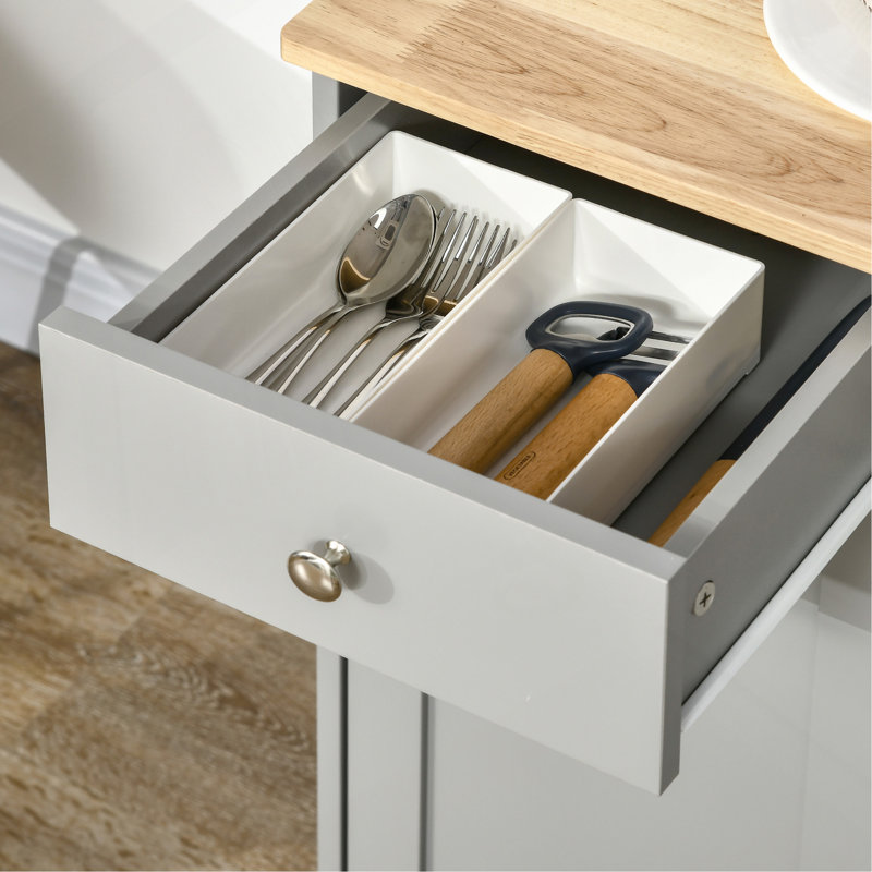 Buffet avec tiroirs, armoire de cuisine, armoire à café avec plateau en bois d'hévéa et tablettes réglables