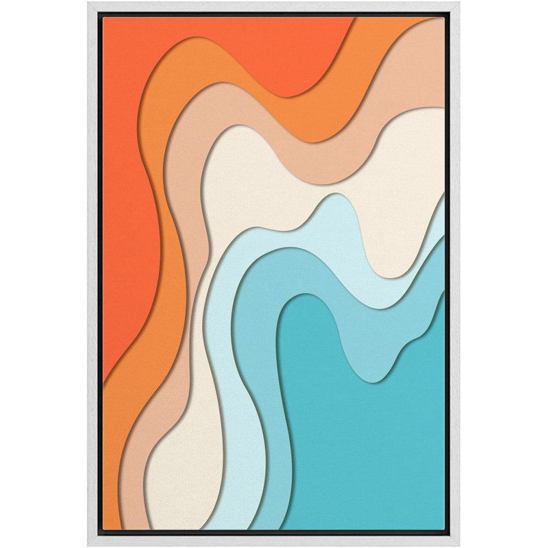 Orange néon, brun clair et bleu, dégradé de couleurs, formes, art moderne, illusion 3D minimaliste, Blanc, H 36 po x l 24 po