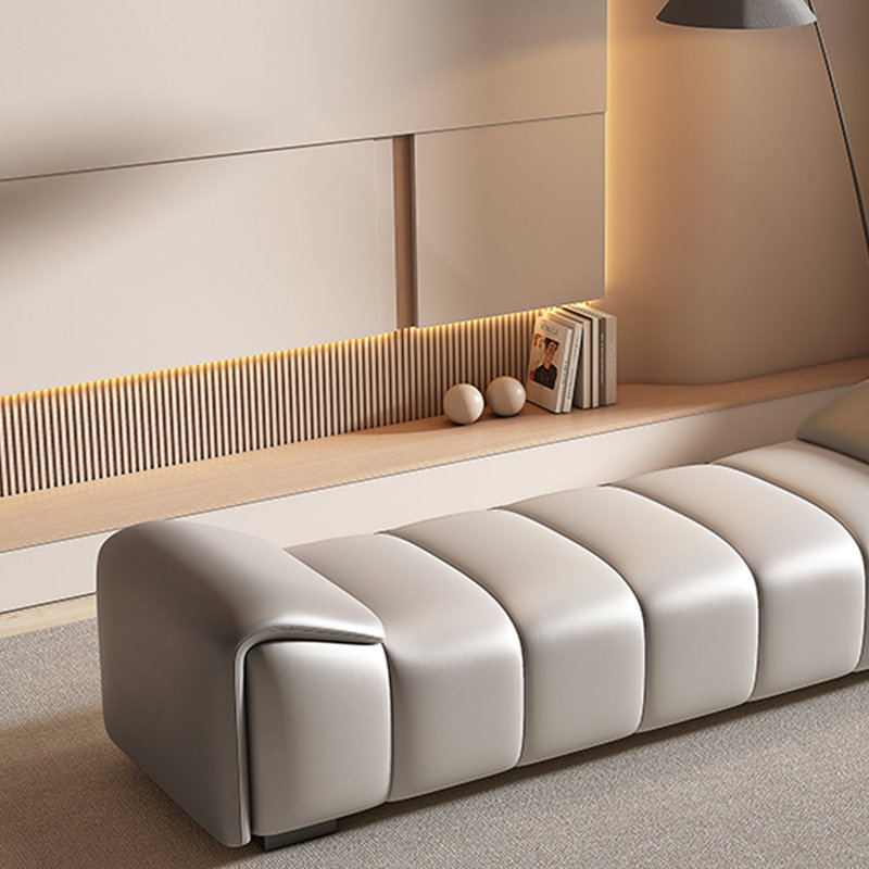 Reshunda Leather Match Upholstered Bench, 20.47" H x 70.86" W x 19.68" D, Light Gray/Dark Gray