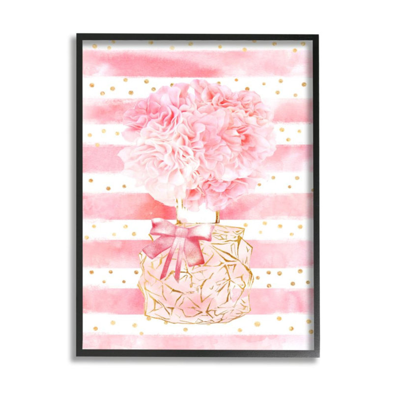 «Pink Floral Fashion Bouquet Polka Dot Stripes» par Ziwei Li - reproduction d'art, H 30 po x l 24 po