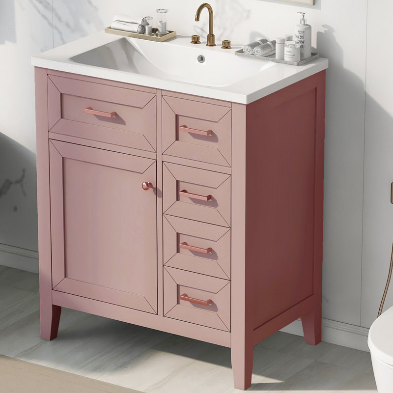 Meuble-lavabo simple 30 po avec comptoir en céramique, Rouge