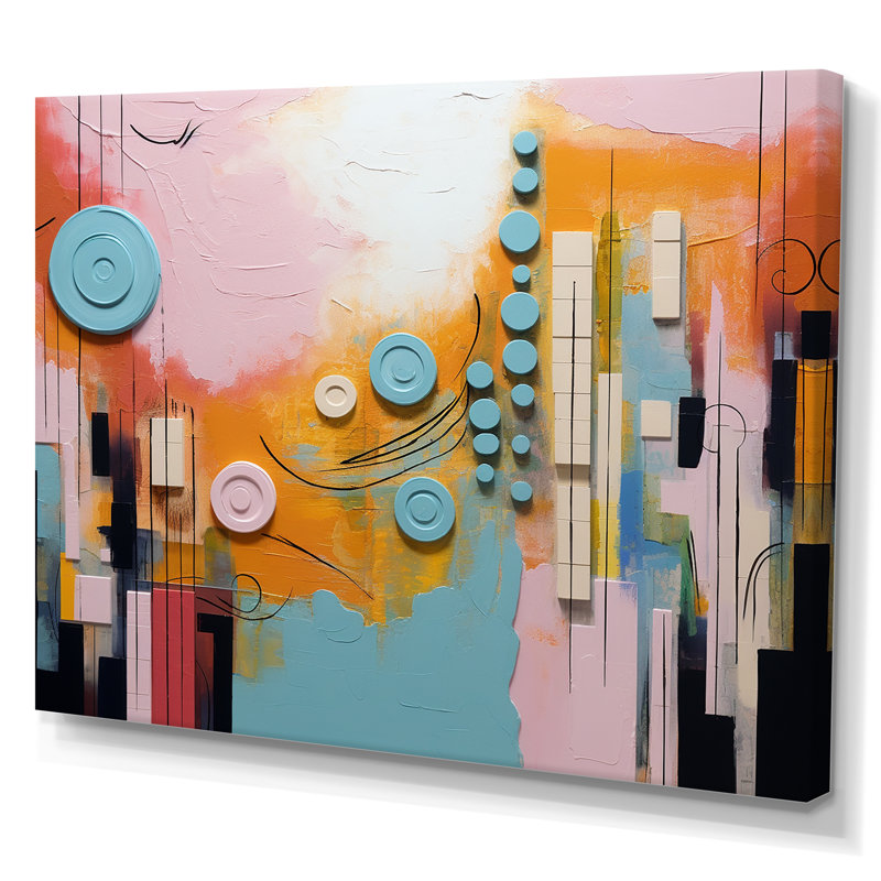 «Colorful Orange and Blue Play Forms III», art mural géométrique, Toile tendue, H 12 po x l 20 po x P 1 po