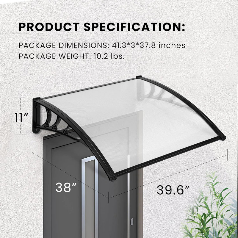 VIVOHOME Plastic Clear/Black Cover Retractable Door/Window Awning, 40" W x 38" D