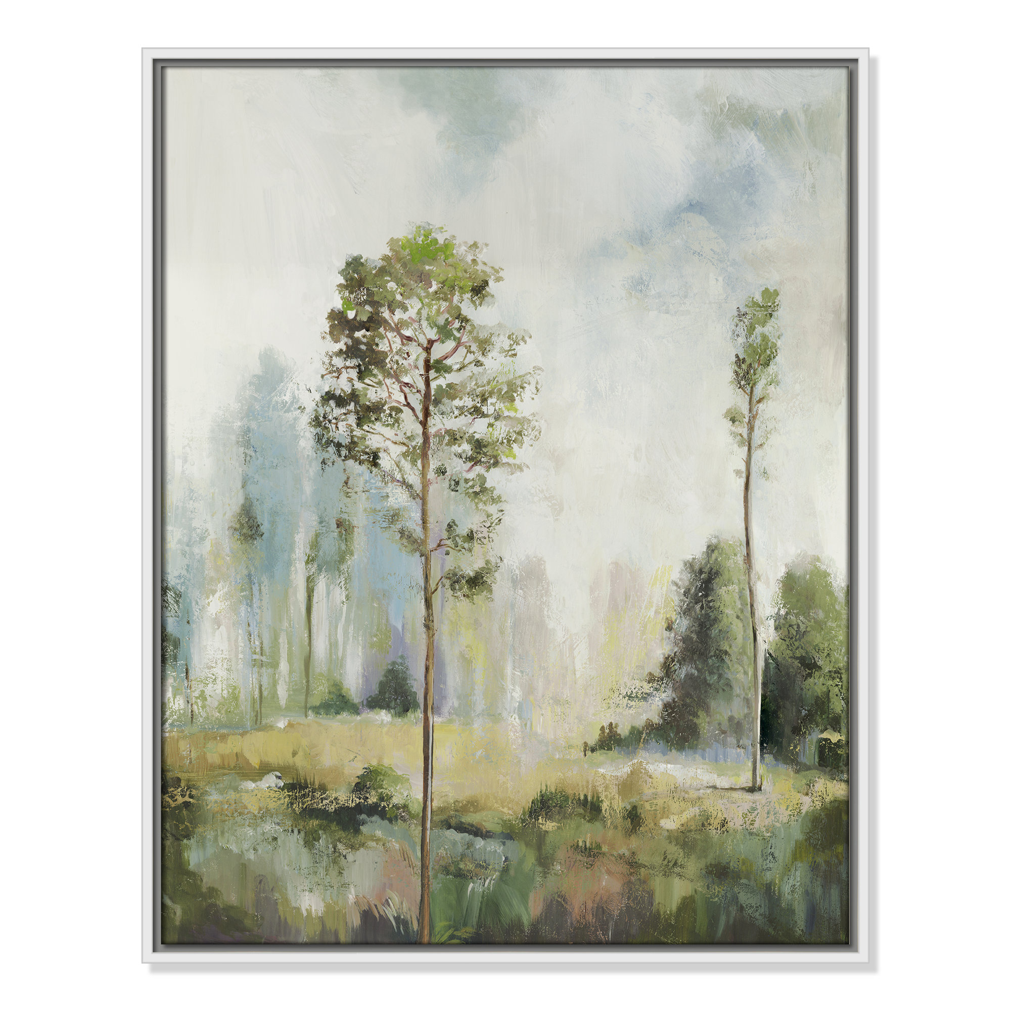 Tall Green Trees I by Teton Pearce - Floater Frame Print on Canvas, White, 29.5" H x 23.5" W