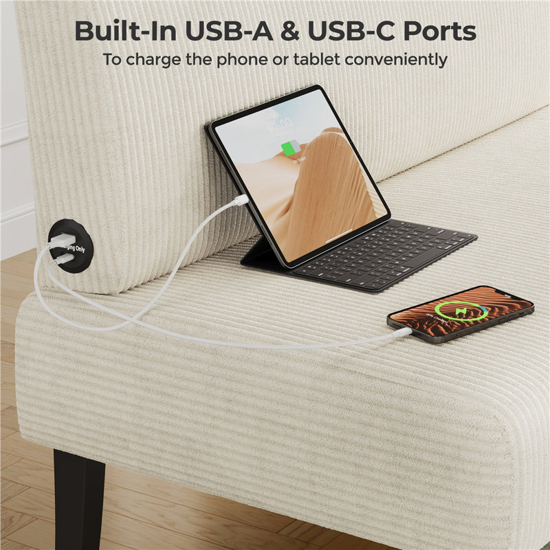 Corduroy Loveseat Mini Sofa with Rubberwood Legs for Small Spaces