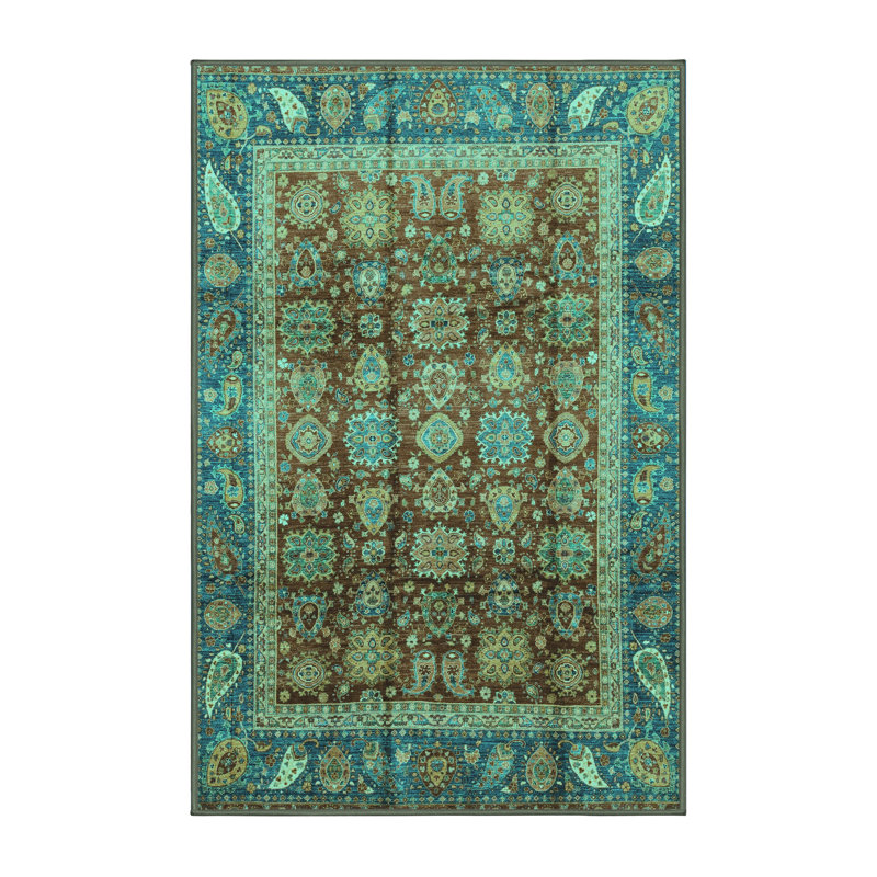 Tapis abstrait fabriqué à la machine en bleu / blanc, Rectangle 2 pi x 3 pi
