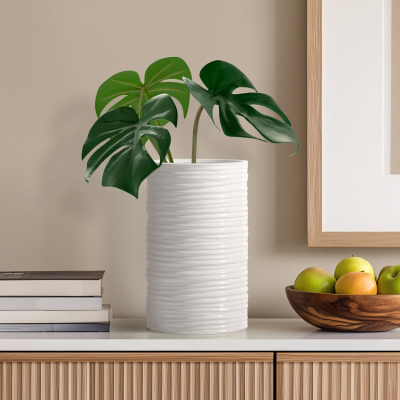  Adelya 9.75" Textured Ceramic Table Vase, 9.75" H  6" W x 6" D