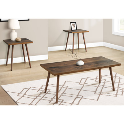 3 tables de style contemporain, noyer foncé, tables basses et tables de bout, pieds solides pour un support stable, finition noyer moderne, idéal pour se détendre dans le salon