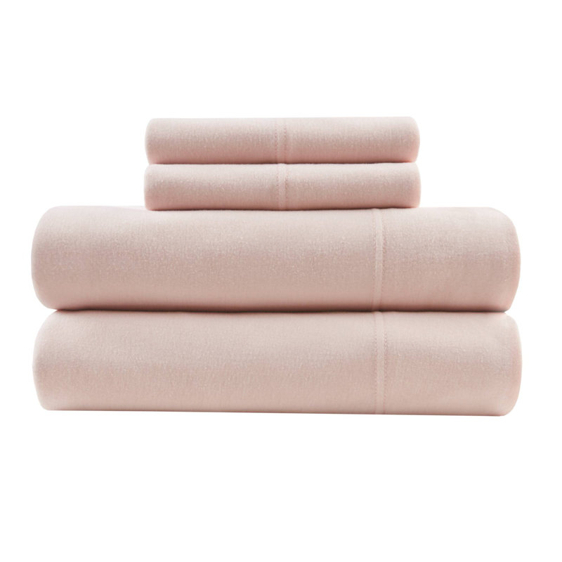 Cotton Blend Jersey Knit Blush All Season 4-Piece Full Sheet Set, Full Sheet Set with 2 Pillowcases, Blush