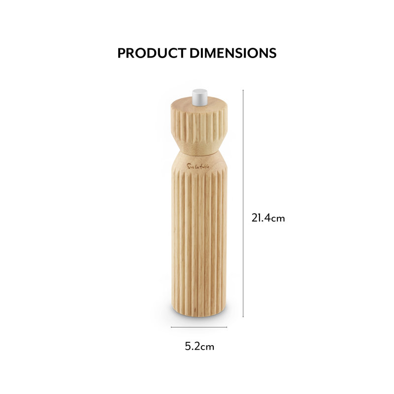Sur La Table Manual Large Salt and Pepper Mill with Twist to Grind Mechanism, Easy to Clean, Made from Hevea Wood with FSC Certified Materials, Colour Me Happy, Natural Wood