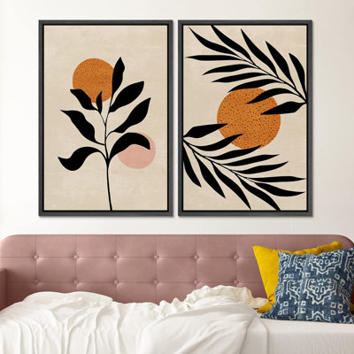 «Vibrant Retro Mid-Century Palm Leaf», formes abstraites, art moderne, décoration murale, bohème, 2 pièces