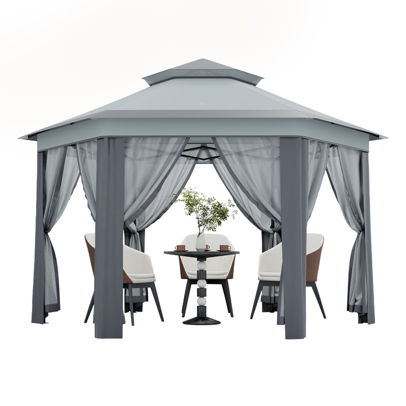 Outdoor Gazebo for Patio, Pop Up Canopy Tent with Mosquito Netting, Heavy Duty Party Tent, Gray