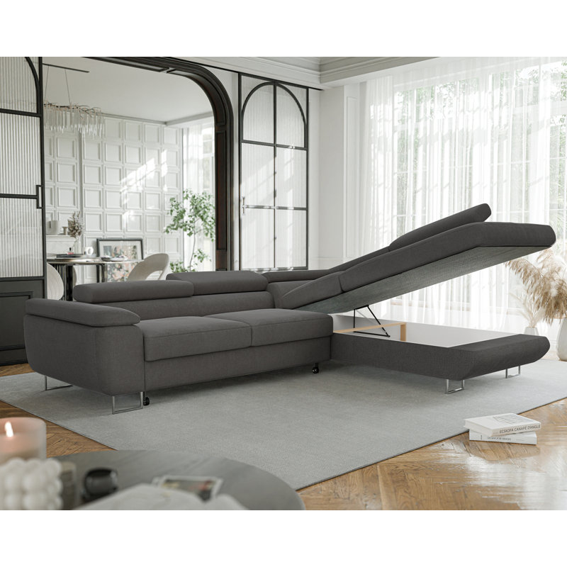 4 Seater Sofa Bed, Dark Grey, Right Hand Facing