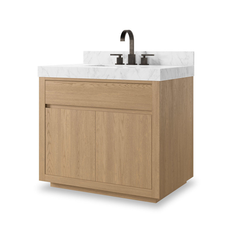 Everett Single Vanity-Satin Espresso Oak, Satin Light Wash Oak