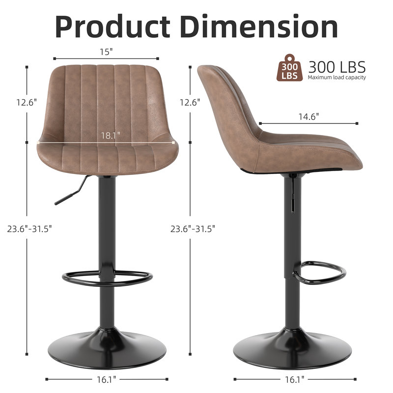 Moniq Swivel Adjustable Height Bar Stool, Dark Brown, 3